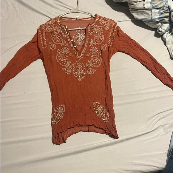 Boho Chic Embroidered Terracotta Tunic - Picture 1 of 3